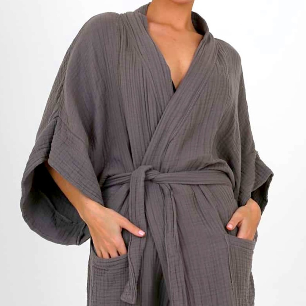 Simpuna Gray Muslin Cotton Robe with Belt Size S/M and L/XL NWT